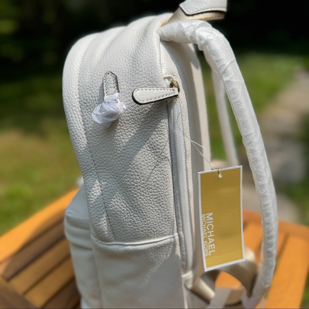 Michael Kors Slater Medium Pebbled Leather Backpack Optic White - Picture 5 of 16